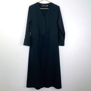 Soft Surroundings Black Button Down Shirt Dress Tie Waist w/ Button Tab Sleeves